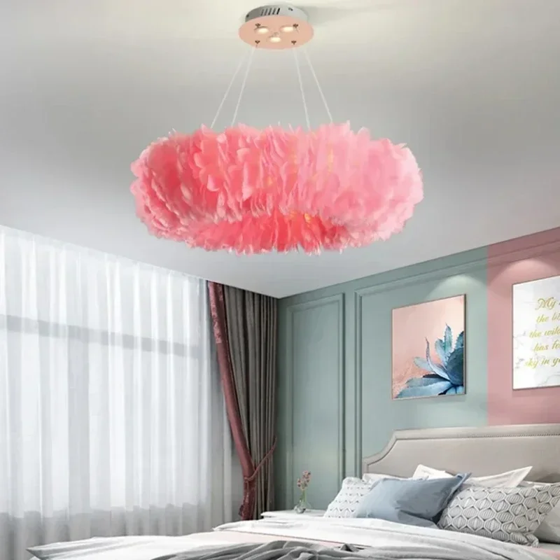 

Feather Pendant Lamps Restaurant Marriage Bedroom Girl Child Chandelier Home Decor Lighting Suspension Design Lusters Luminaires