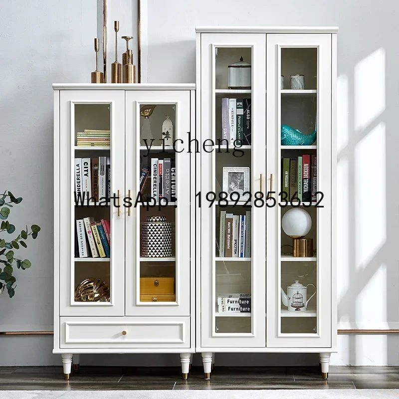 solid wood storage cabinet with glass door dust-proof display cabinet household bookcase bookshelf floor-to-ceiling white - view 2