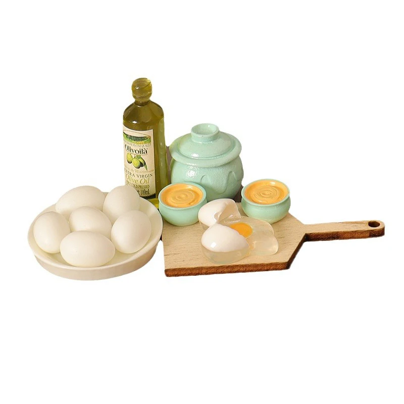 Dollhouse Kitchen Furniture Accessories Mini Egg Olive Oil Jar Chopping Board Set Miniature Food Model Toys Furniture Decoration