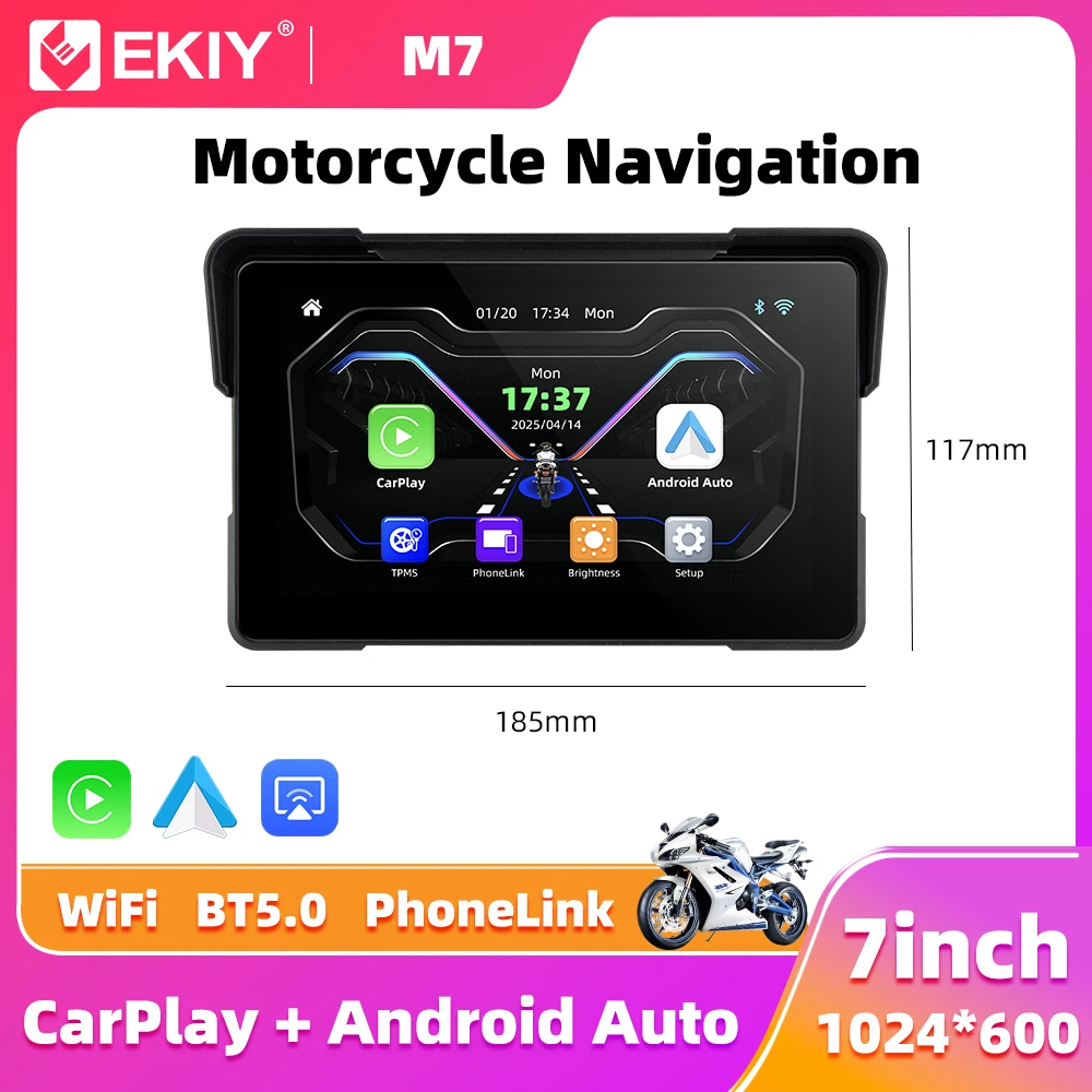 

EKIY 7.0 inch Wireless CarPlay Moto Android Auto Portable Digital Motorcycle Dashboard GPS Navigation Display Screen Monitor