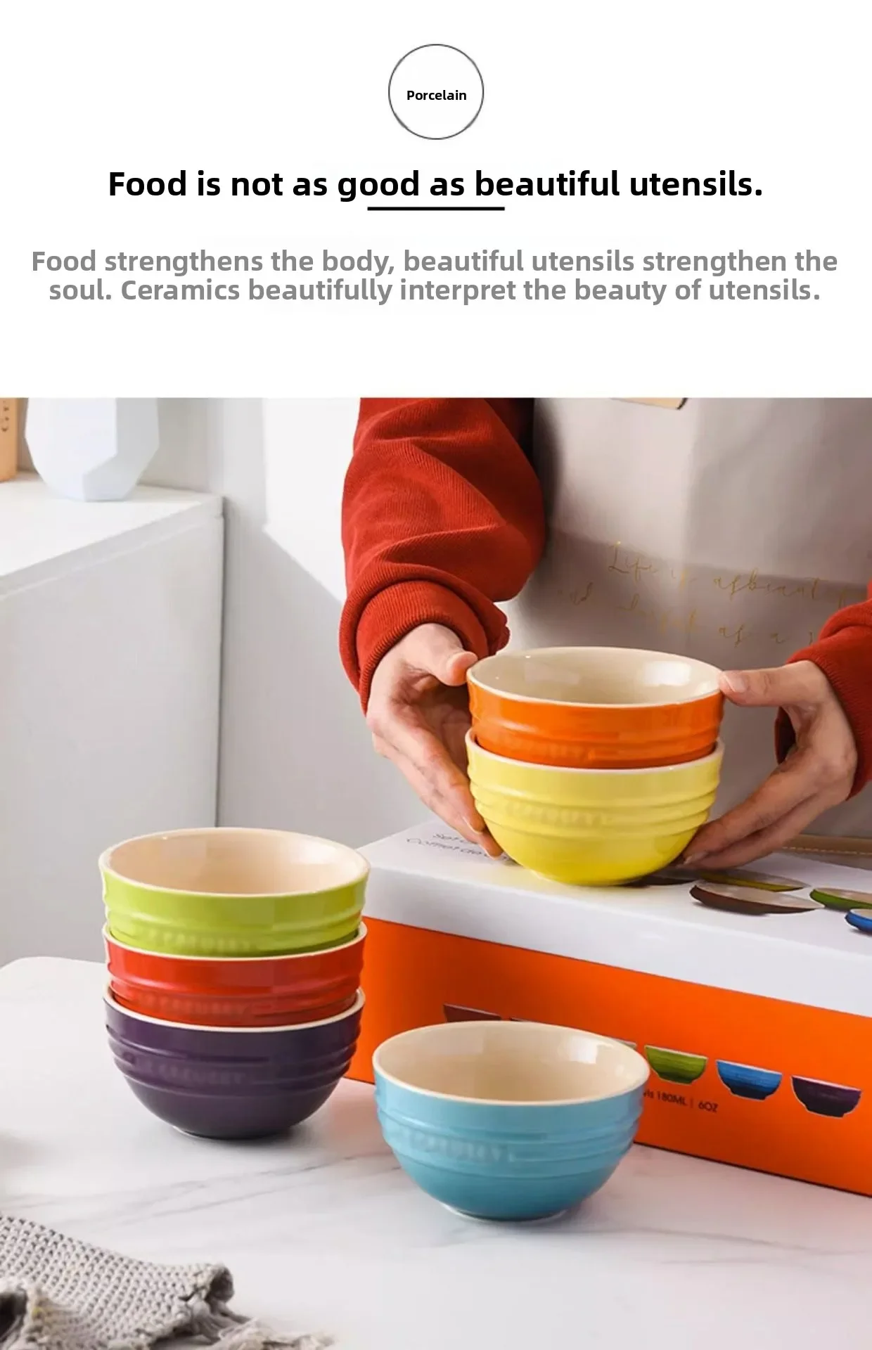 Le Creuset Rainbow Colored Dessert Bowl Set Ceramic Dinnerware Rice Bowl Soup Bowl Gift Box Set Luxury round Shape Adult Use