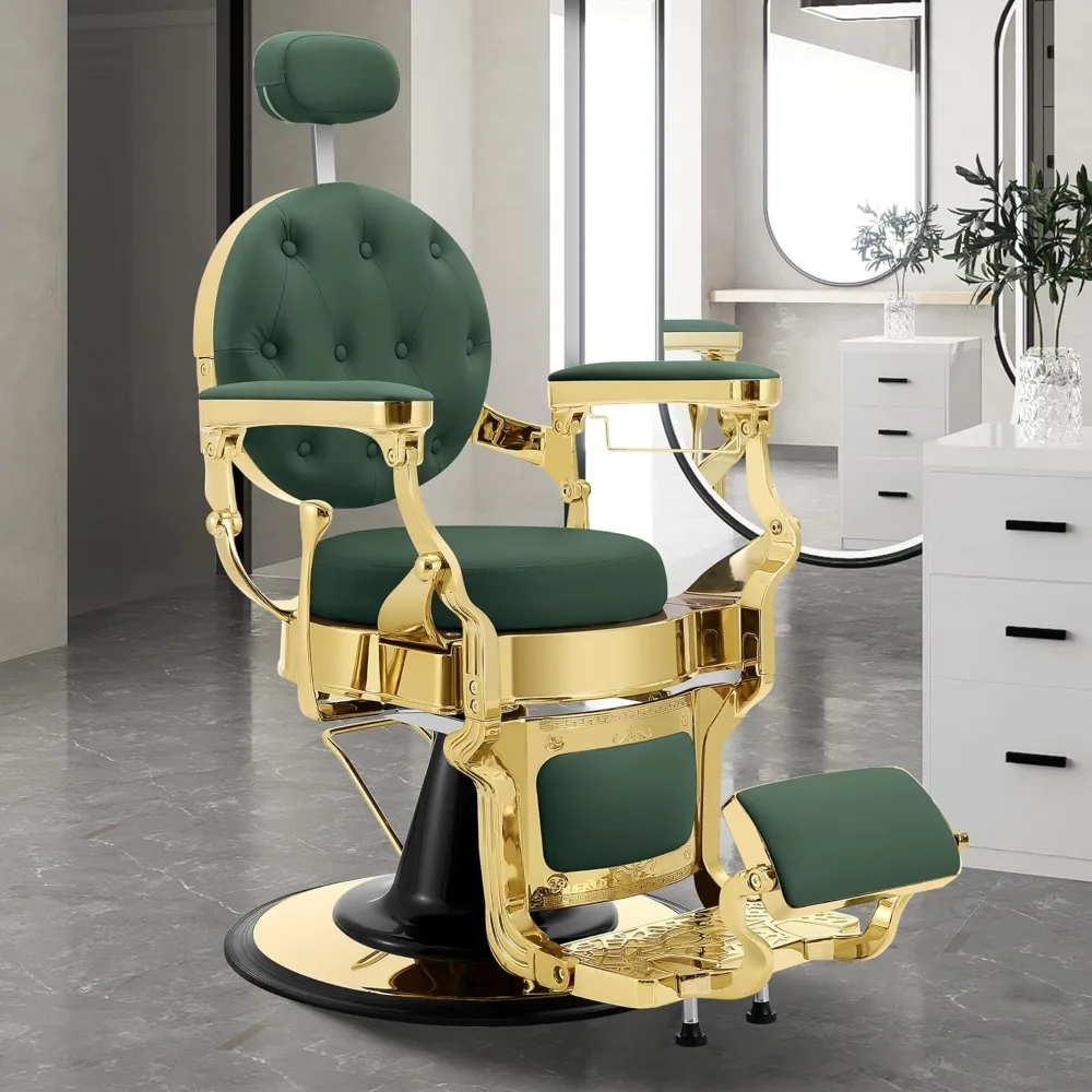 

Heavy Duty Barber Chair Reclining, Vintage Salon Styling Chair for Hair Stylist, 360° Swivel Hydraulic Barbershop Chair for Hair