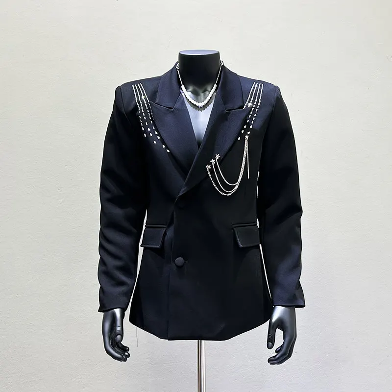 Men's Light Punk with Metal Trim, Rhinestones and Shaped Padded Shoulders for Receptions, Celebrations and Evening Styling