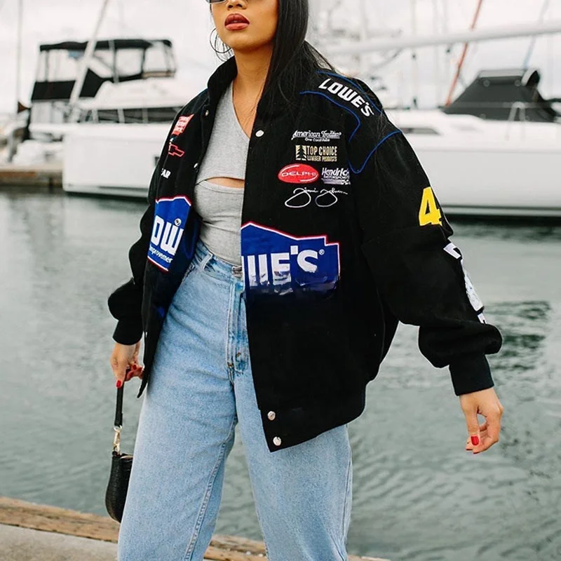 

Осенняя повседневная одежда с принтом Bla Long Sve Spor Sle Jaet, свободная уличная ветровка, верхняя одежда, женская мода