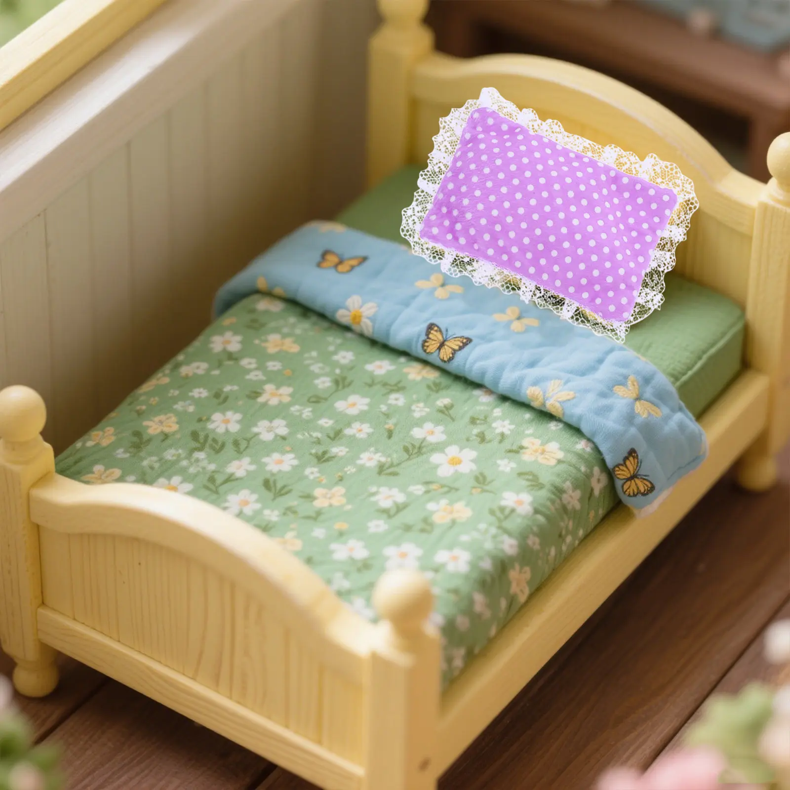 

1Set Miniature Bedroom Set Realistic Home Style Comforter Bed Sheets Pillows Ideal Fit for Dollhouse Furnishings Mini House