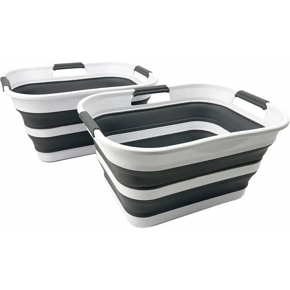 

Складная пластиковая корзина для белья с органайзером - портативный контейнер для хранения для дома, путешествий, общежитий и кемпинга (белый/серый металлик)