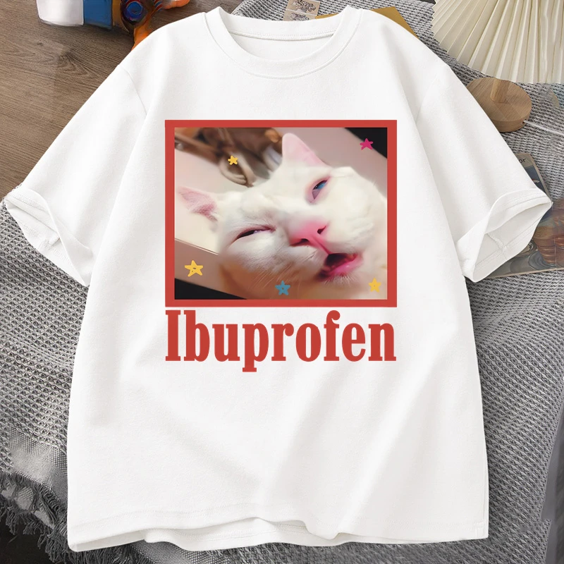 Ibuprofen Cat Meme Tshirt Funny Cat Graphic Tee Cute Cat Lover T-Shirt Casual Funny T Shirts Unisex Tshirt Tee