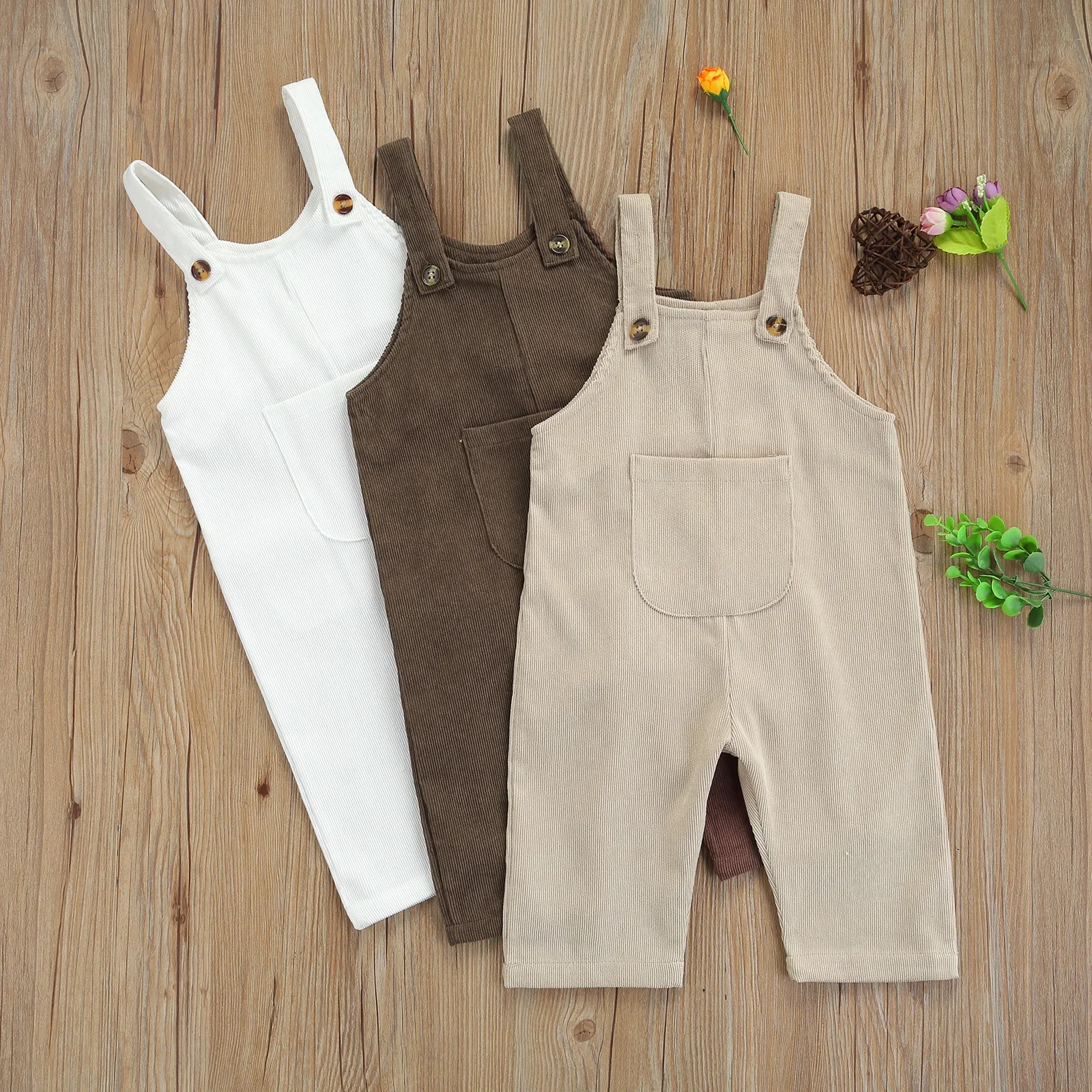 

Baby Boy Girl Corduroy Romper Jumpsuit Sleeveless Straps Pocket Overalls