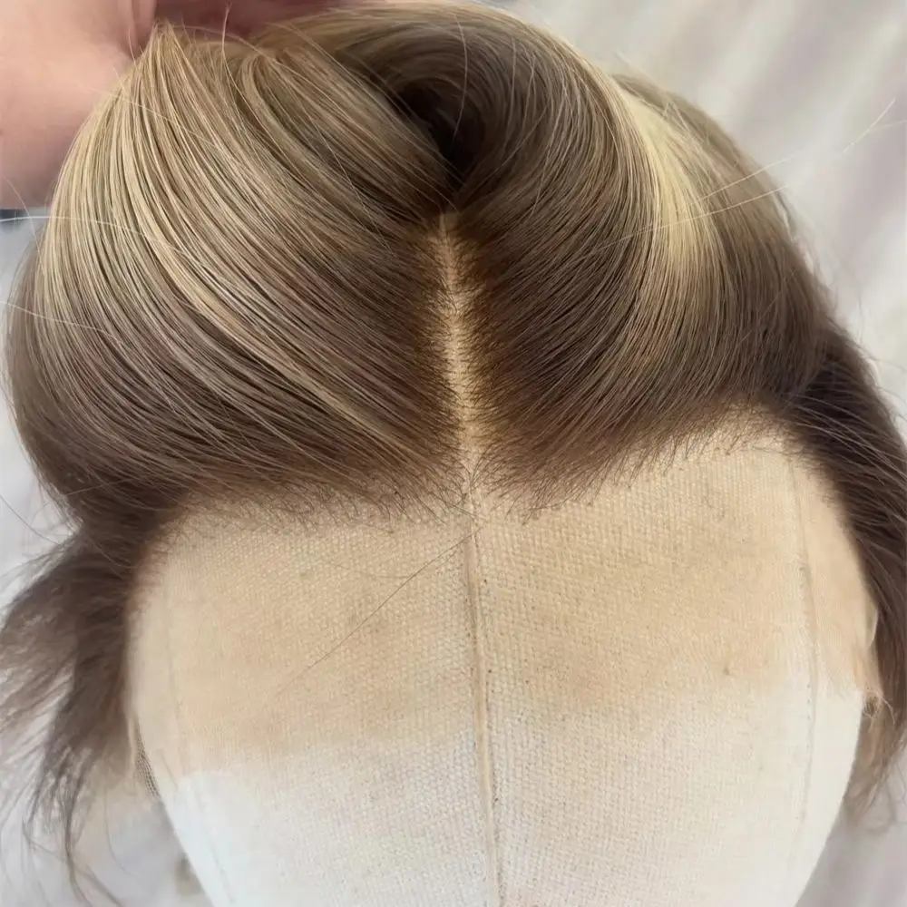 Women's Wig Ombre Brown Roots Blonde Balayage Wig Natural Hairline Synthetic HD Lace Front Heat Resistant Fiber Realistic Wig