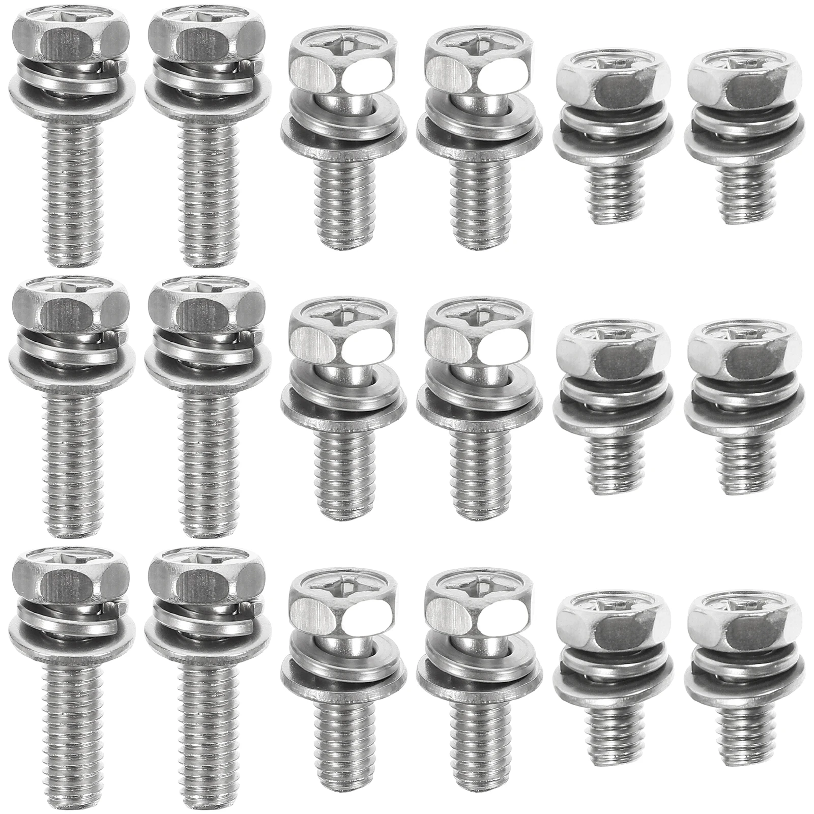 

18 Pcs Motorcycle Bolts Stainless Steel Hexagon Nuts Terminal Screws Kit Silver Color Anti Vibration Durability Washers
