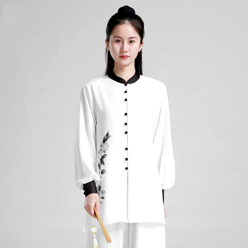 

Martial Art Uniform Wushu Clothing Kung Fu Dress Tai Chi Clothes Girl Women Hand-painted Kun Master White 2023 New Style