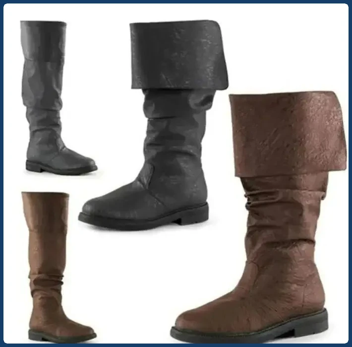 

Medieval-Inspired Men's Leather Long Boots: Flat & Retro Platform Style, Adult Cosplay Footwear