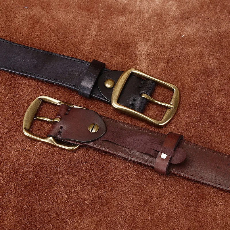 Vintage handmade distressed leather top layer cow belt men's fashion casual personality trend men's trouser belt