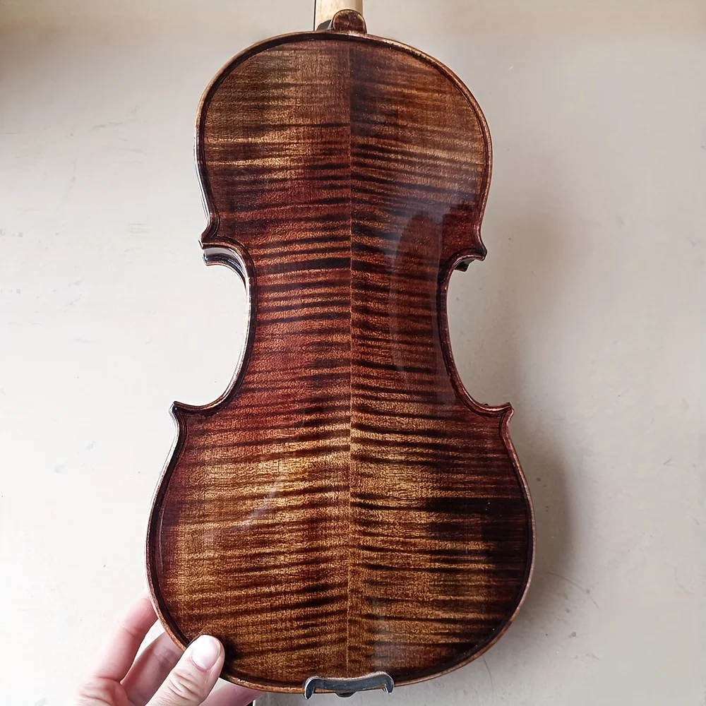 لوحة خلفية من خشب القيقب على شكل نمر مصنوعة يدويًا كمان 4/4 مجموعة طلاء الكاجو البني آلة موسيقية احترافية مع صندوق