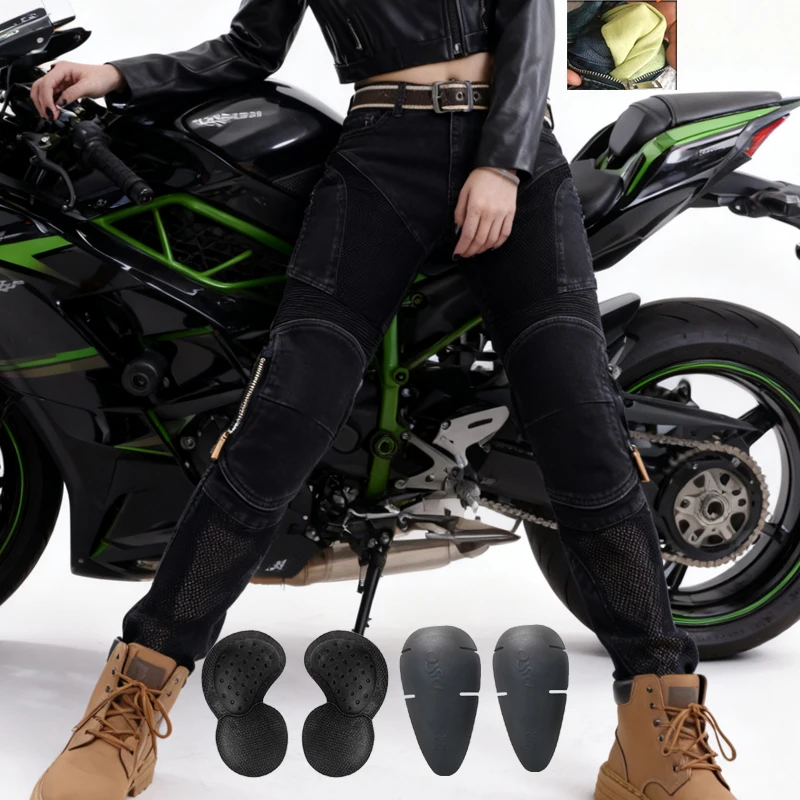 

Women Aramid Motorcycle Pants with Knee Hip Armor Protective Riding Gear Trousers for Safety