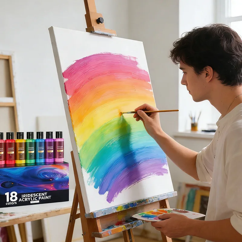 18 Colors Gradient Rainbow Acrylic Paint Set with Brushes Palette Creative DIY Art Drawing Painting Supplies