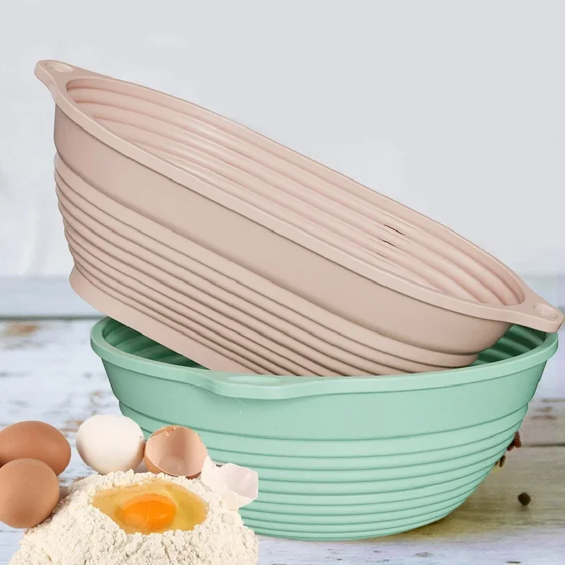 1PC Round or Oval Silicone Bread Proofing Basket,Build-in Steel Wire Dough Fermentation Basket Sourdough Banneton Baking Tool