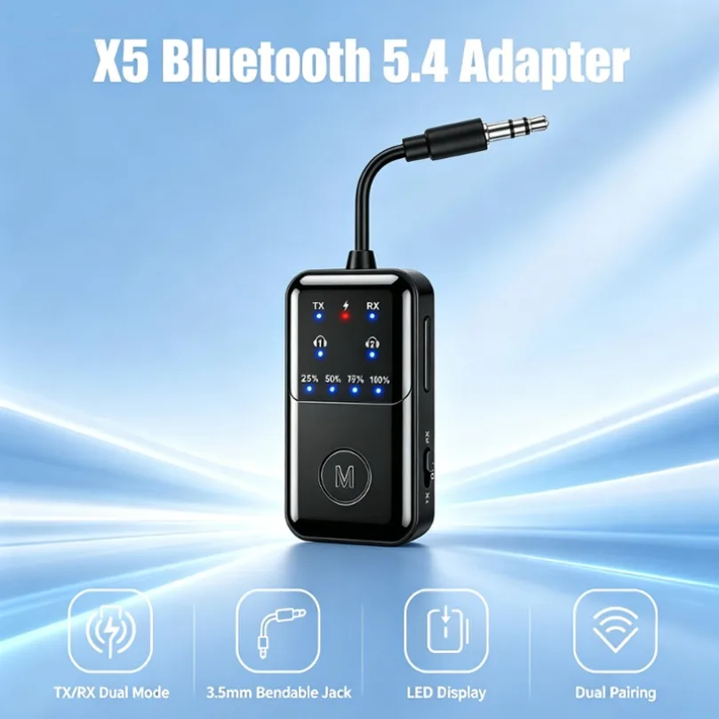 Car Bluetooth 5.4 Audio Receiver X5 Wireless AUX Adapter Built-in Noise Reduction Mic One Click Hands Free Call Navigation