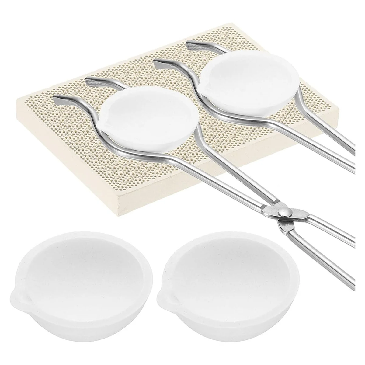 100g 250g Crucibles for Melting,Crucibles Kit Included Small Quartz Ceramic Crucible Bowl,Tongs Handle & Soldering Board