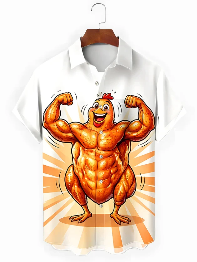 Funny Themed Food Graphic Print Mens Shirts Cute Cartoon Pattern Summer Casual Short Sleeve Lapel Tops Men Clothing