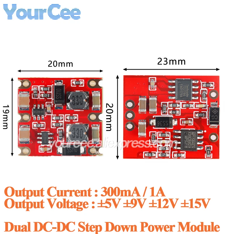5 szt./1 szt. Podwójny moduł zasilania DC-DC Step Down Buck 300mA 1A, podwójne wyjście 5V 9V 12V 15V, ±5V ±9V ±12V ±15V