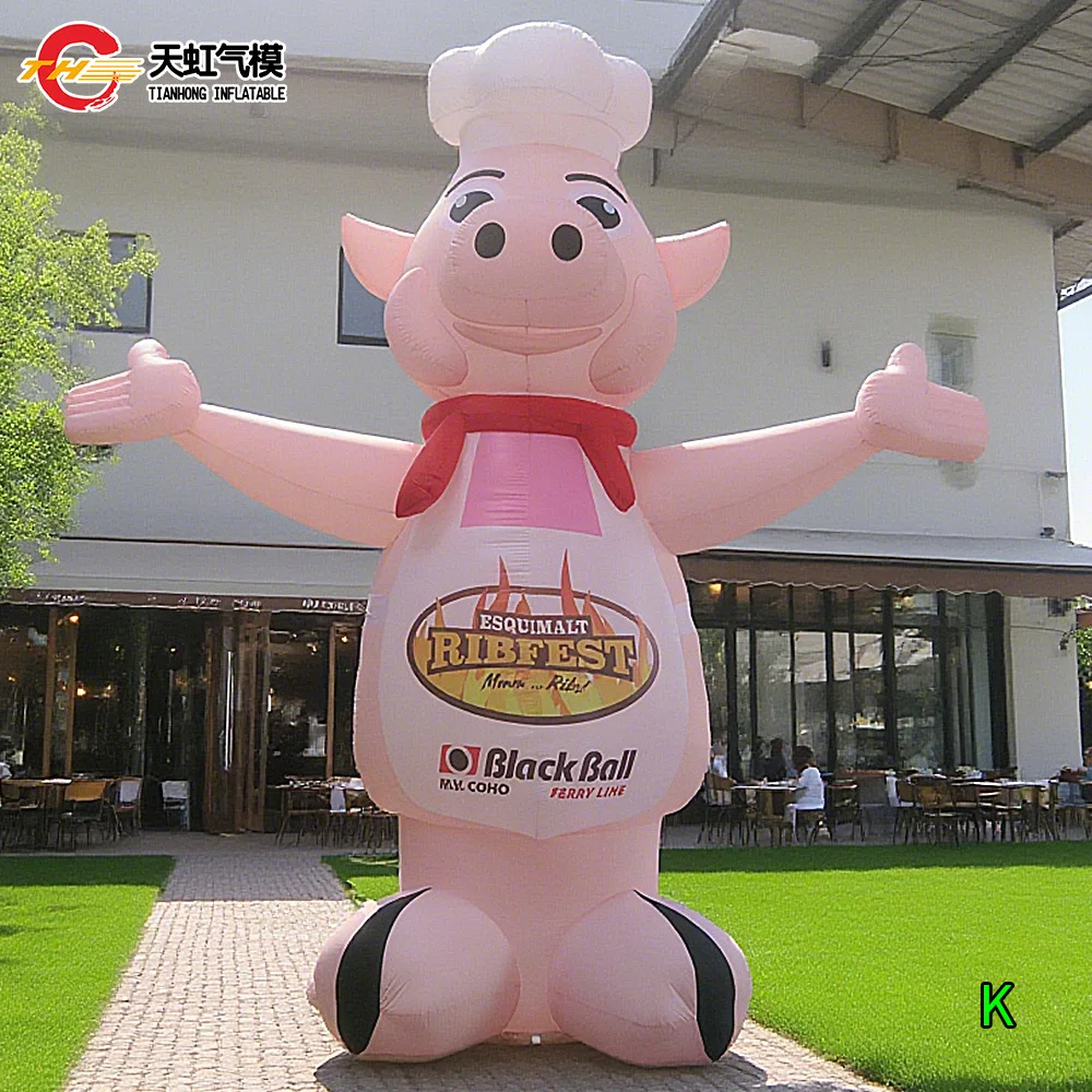Modèle de cochon gonflable géant de 4m/6m/8m de haut, réplique de dessin animé gonflable de Chef de cochon rose pour la publicité de Restaurant