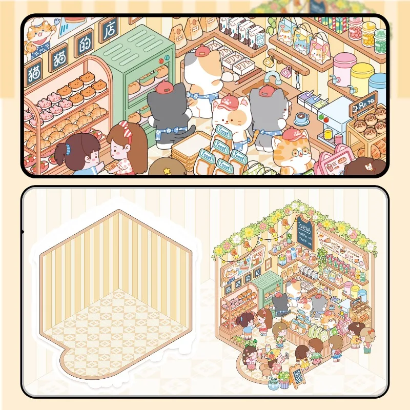 ملصقات تزيين جرافيتي إبداعية للمناظر الطبيعية على شكل شخصية كرتونية لمتجر القطط