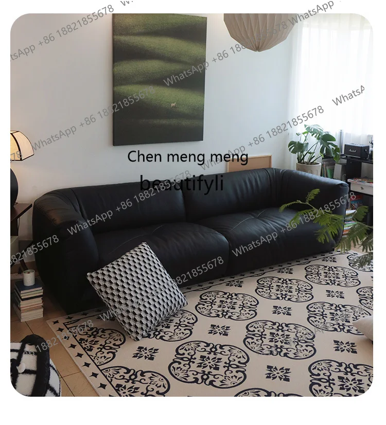 Genuine Leather Sofa New Italian Minimalist First Layer Cowhide Light Luxury Modern Black Small Apartment Cloud Sofa