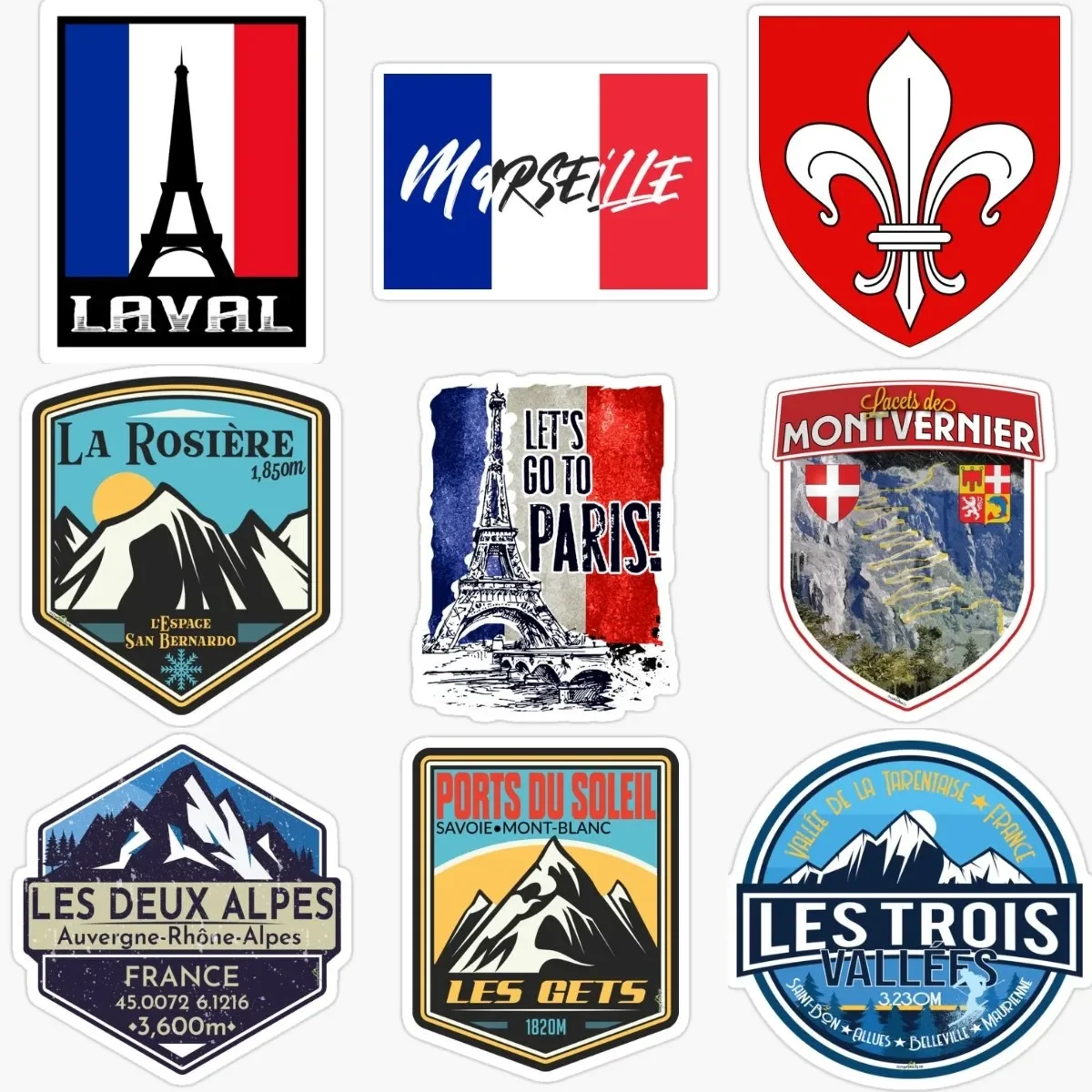 

France Flag Paris Tower Mountain Badge Sticker for Decorate Wall Room Window Car Bumper Laptop Off-road Table Decal Accessories