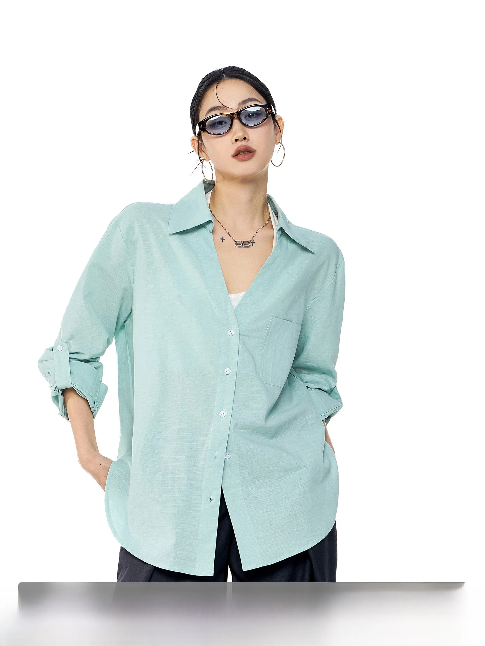 

Ich Mode American Retro Lightweight Linen irt Women Spring New Loose Long Sve irt Coat Comfortable Breathable Cotton B...