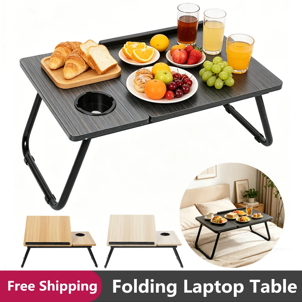 Mesa Bandeja Ajustable para Portátil, Escritorio Portátil con Cajón de Almacenamiento, Mesa Plegable para Sofá y Cama, Escritorio Perezoso para Computadora/Tablet