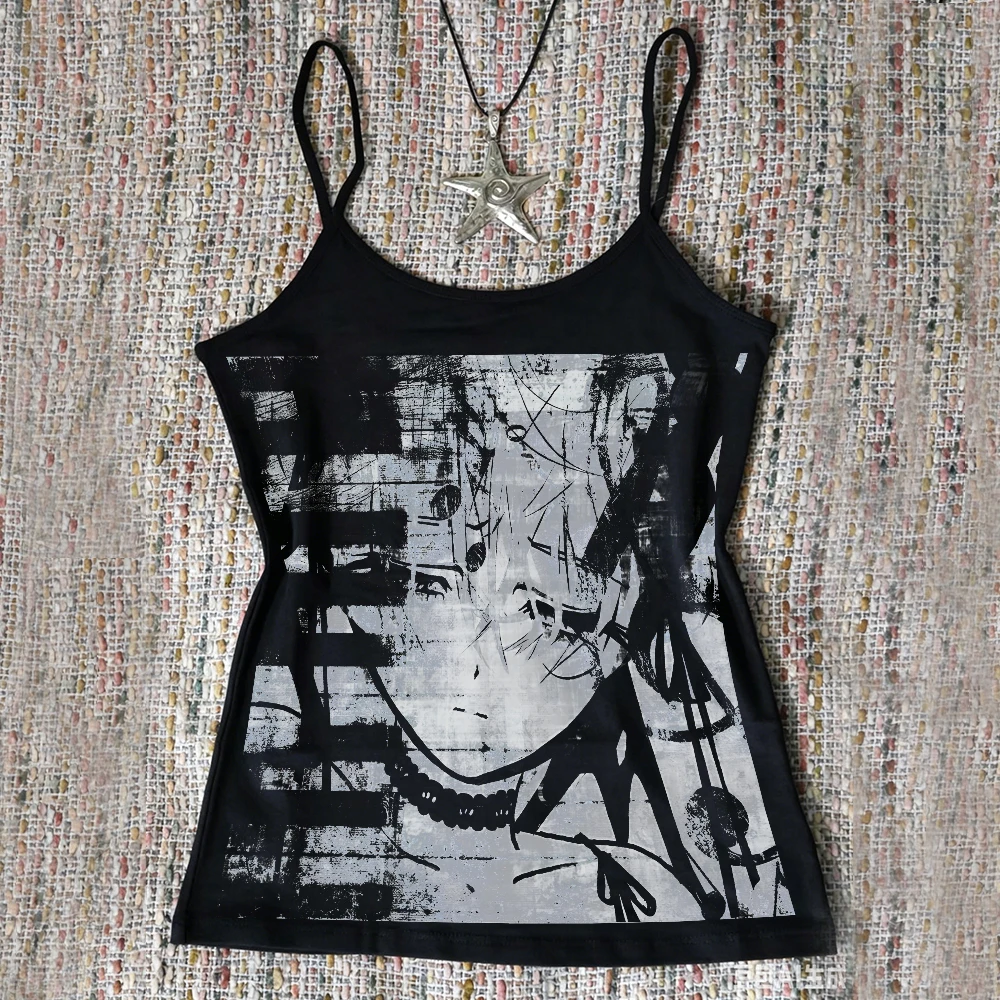 Y2k Tanks Tops Sexy Women Summer Camis Punk Harajuku Sleeveless Anime Print Tights Vest Streetwear Graphic EMO Girls Clothes 90s