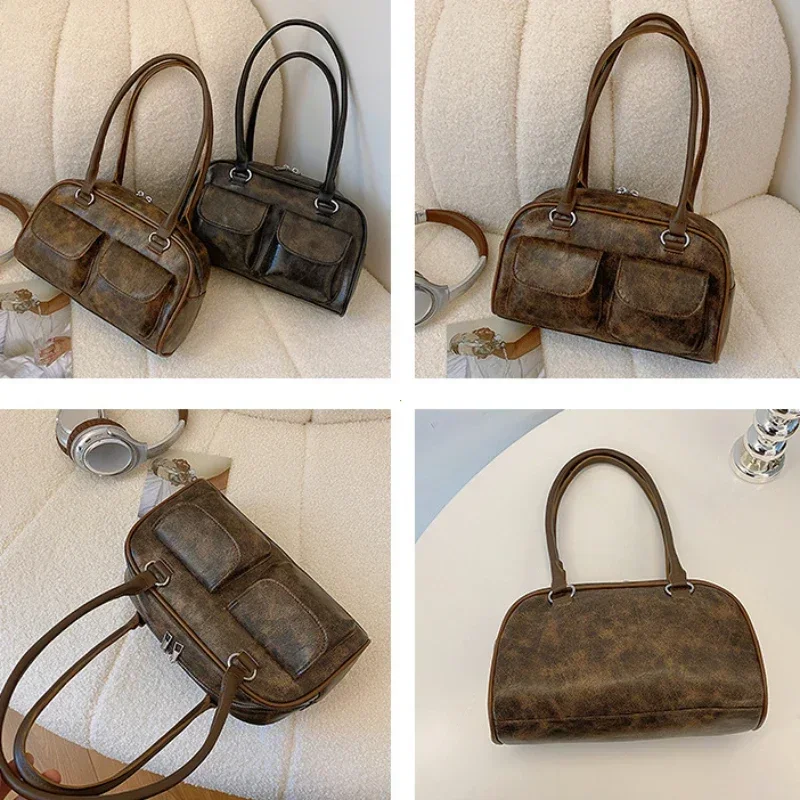 

Retro Small Double Pockets Shoulder Bags for Women 2025 New Fashion Trend Designer Underarm Bag Female Handbags