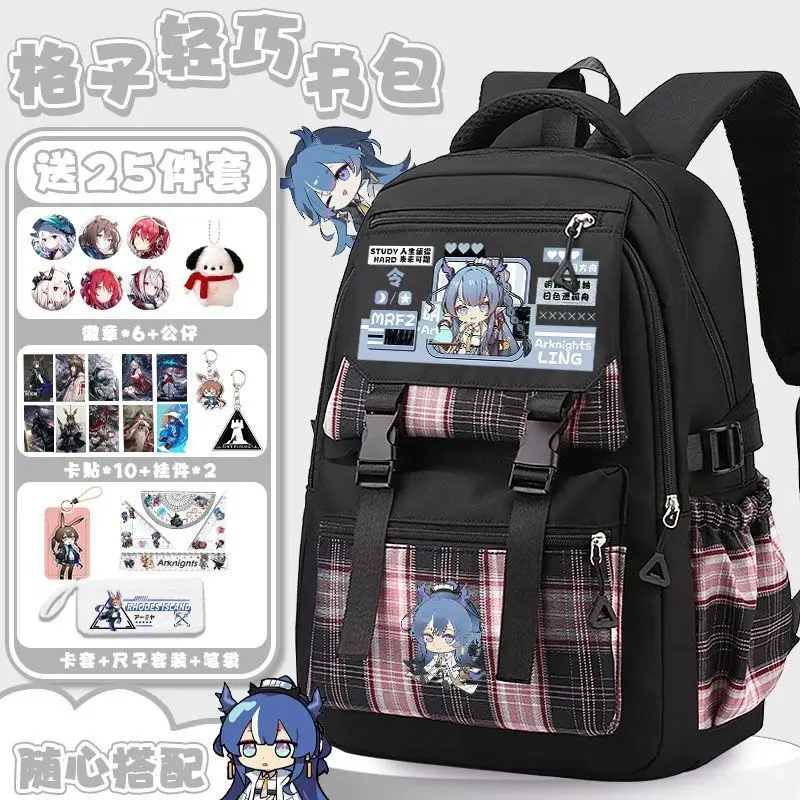 Arknights Anime Game Merchandise For Men And Women Students Computer Plaid Backpack Casual Bag