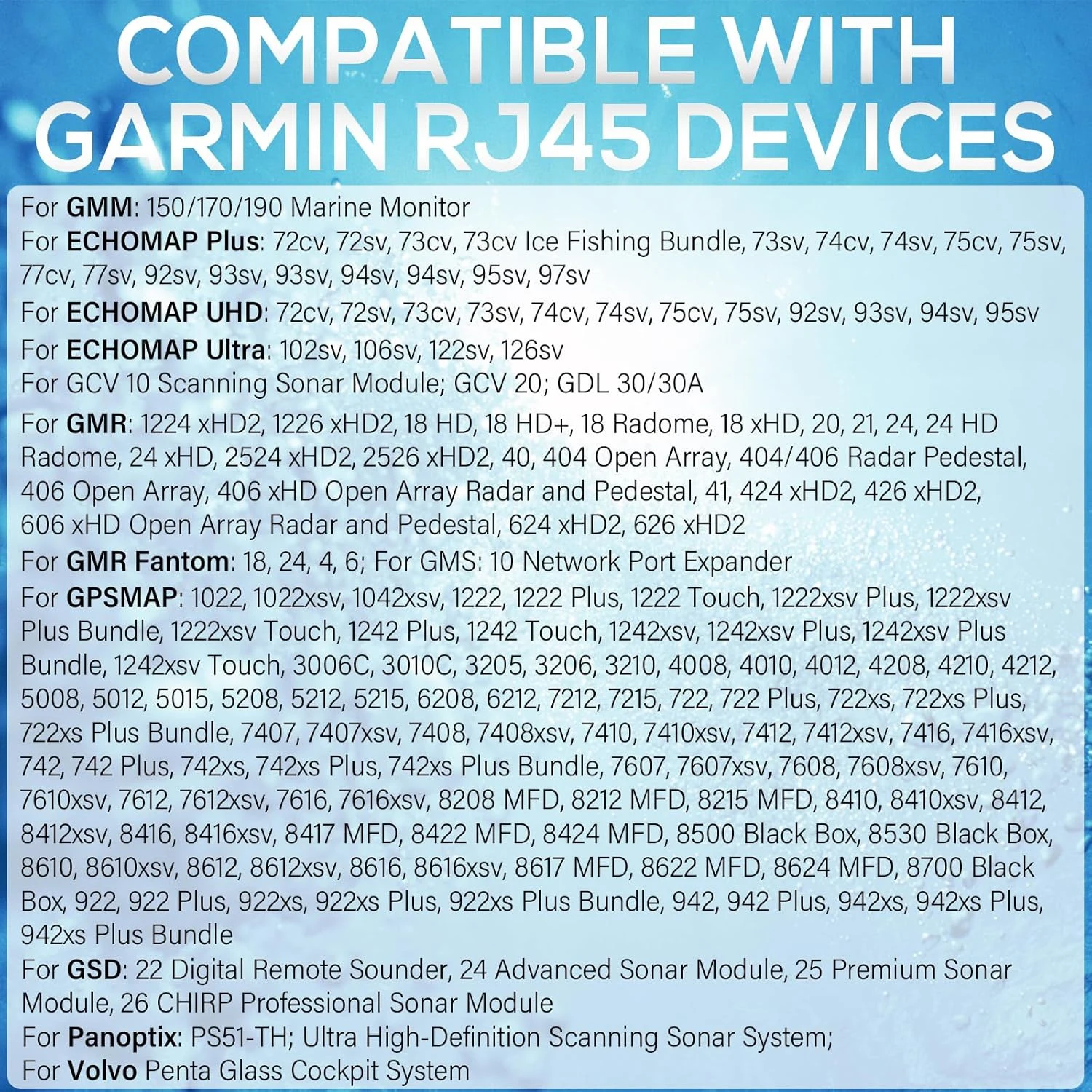 010-11425-10 Marine Network Ethernet Cable for Garmin RJ45, ECHOMAP UHD/Ultra, GMR, GSD, GCV, GPSMAP for GMM (20 Feet)
