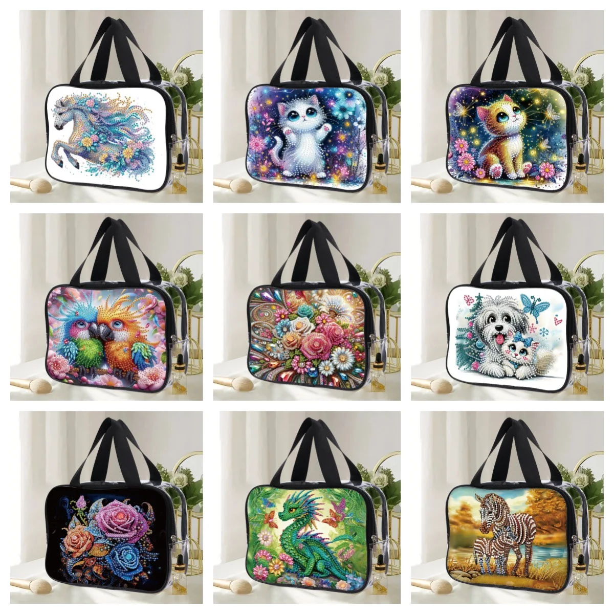 

Colorful Animals Flowers Hot Selling Rhinestone Studded Handbag DIY Makeup Bag Souvenirs Creative Cartoon New Arrival