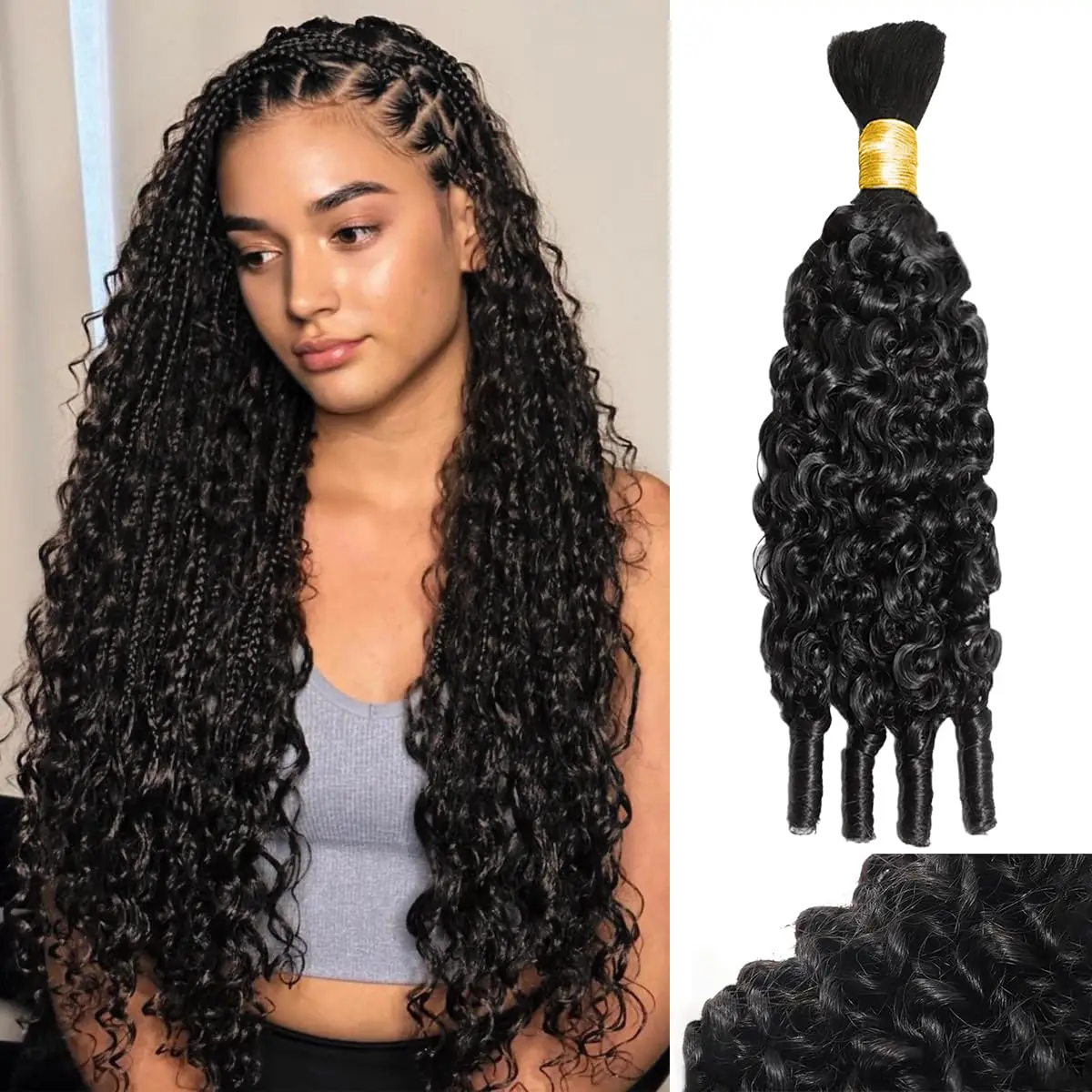 

15A Human Braiding Hair for Boho Braids Burmese Curly Spiral Curly Ends Bulk For Bohemian Knotless Braids 18 26 Inch No Weft