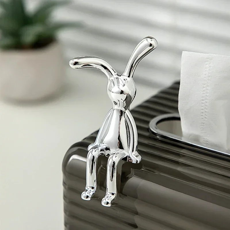 Figurita de conejo de orejas largas doradas y plateadas, decoración de coche en miniatura, conejo chapado pasable, estatua 3D DIY, adorno de muebles para el hogar, 1/2 Uds.