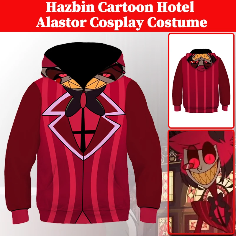 Disfraz de Anime Hell Inn Alastor para niños, Sudadera con capucha para niños, trajes de calle, ropa de calle, Jersey, traje