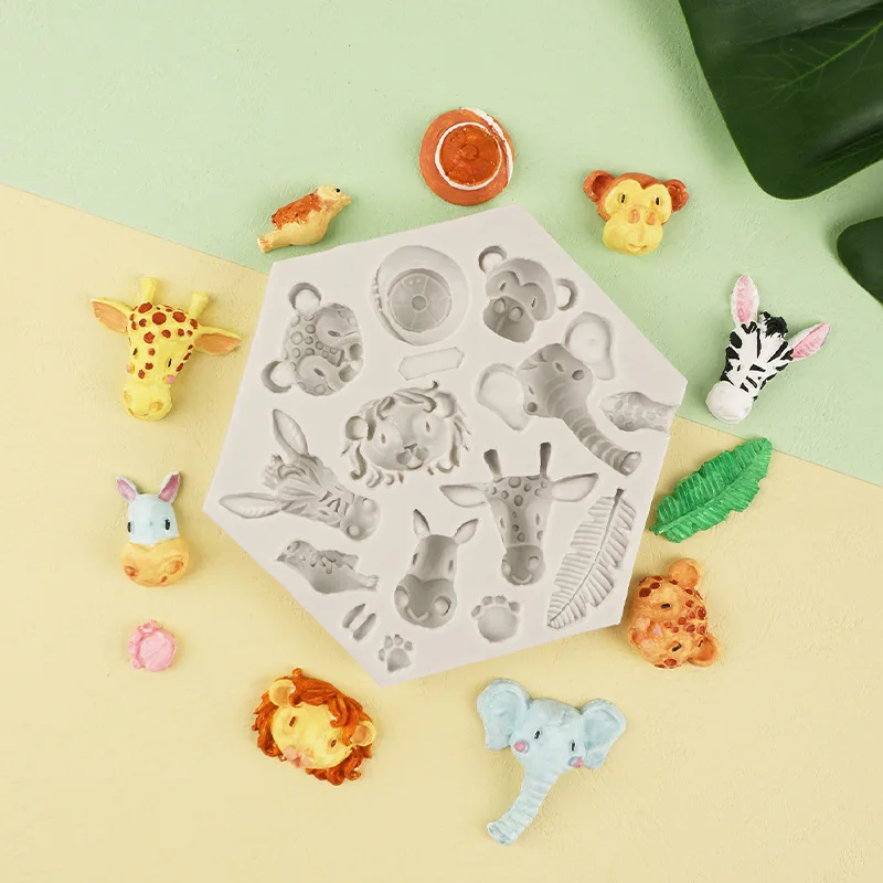 Fondant Forest Animal Silicone Mold Elephant Lion Monkey Animal, Chocolate Epoxy Mould 19-61