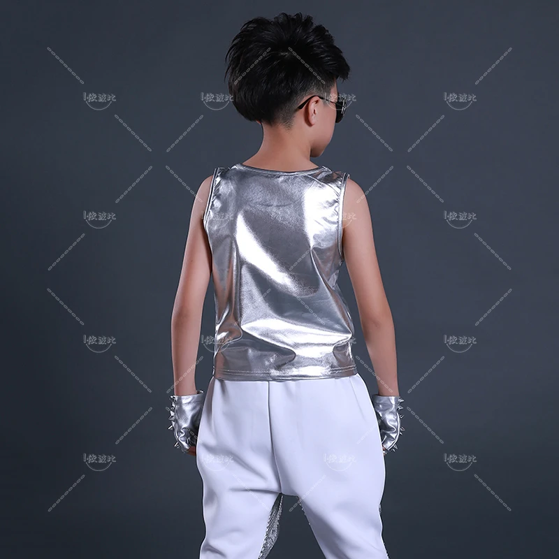 Hip Hop Dance Costumes Kids Leather Vest Top Children Street Clothes Child Boys Jazz Dancing Stage Performance Wear