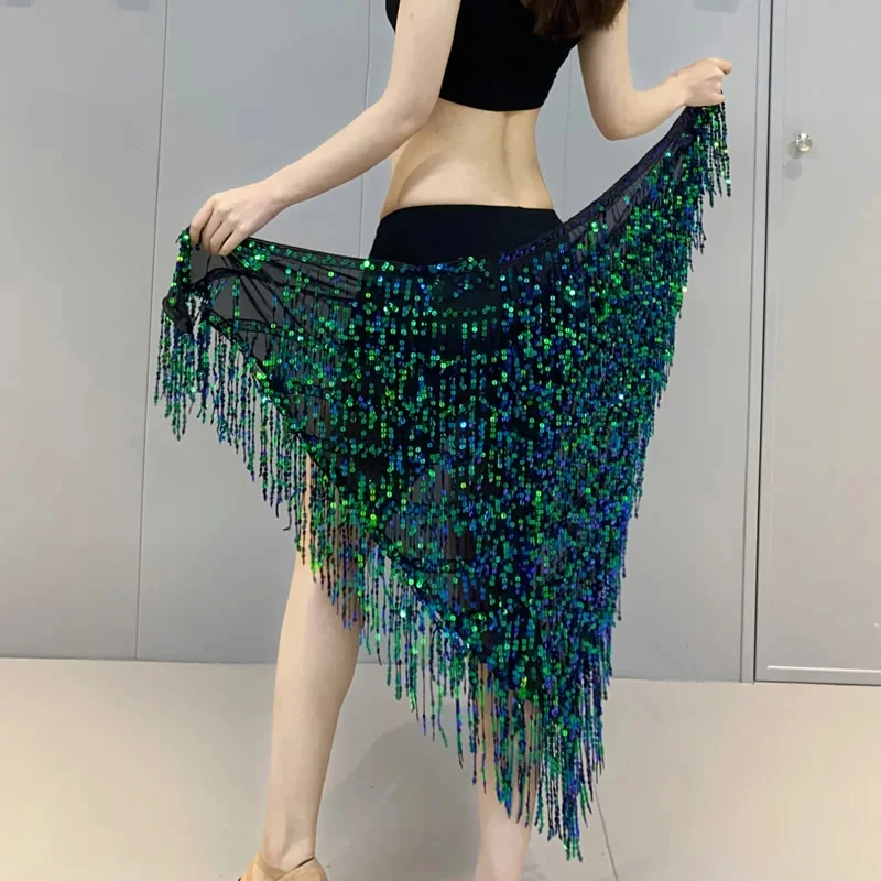 Belly Dance Waist Chain Hip Scarf Wrapped Skirt Sparkling tassel Ximi Heavy Industry Inspirational Performance Dress