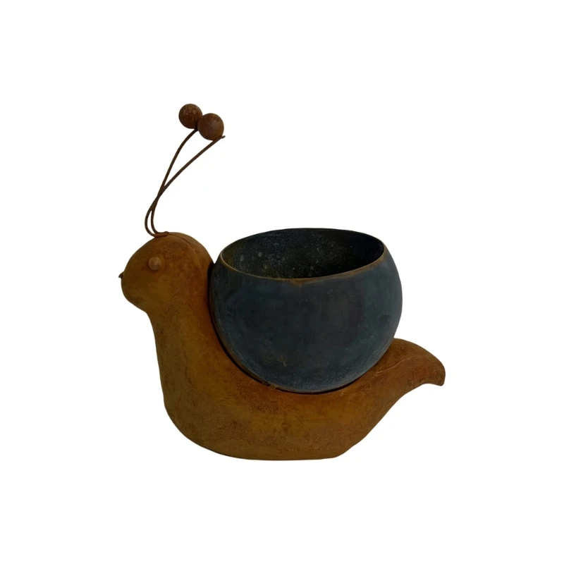 Animal Planter Pot Flowerpot Shell Iron Plant Pot with Drainage Hole, Aged Finish Display Piece for Indoor Outdoor Y5GB