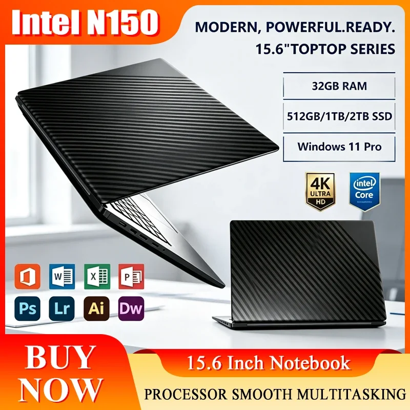 New 15.6'' Laptop Intel Core N150 32GB 2TB Gaming PC Ultra Slim Office Study Computer PC Windows 11 Pro 1920*1080 HD