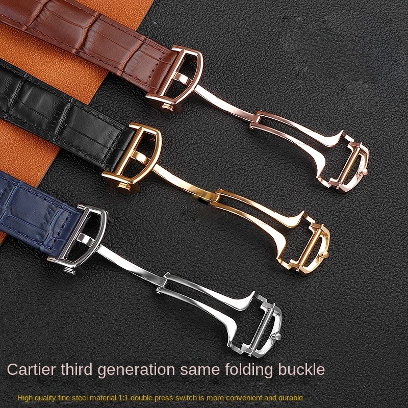 Metal clasp for Cartier new blue balloon Pasha key Sandus tank Dumont pinhole watch strap folding buckle accessory 14 16