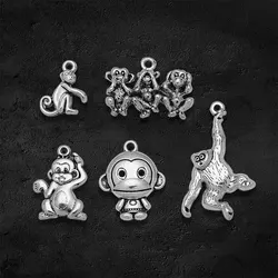 Antique Silver Plated Cute Monkey Animals Charms Gorilla Pendants For Diy Keychain Jewelry Making Findings Supplies Accessories