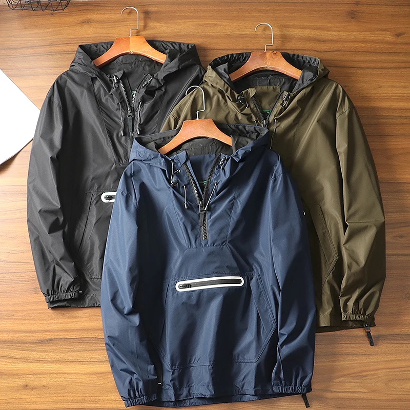 

Мужская свободная куртка с капюшоном на молнии, ветрозащитная, водонепроницаемая, осенняя, спортивная, повседневная верхняя одежда, молодежная модная модель с длинными рукавами