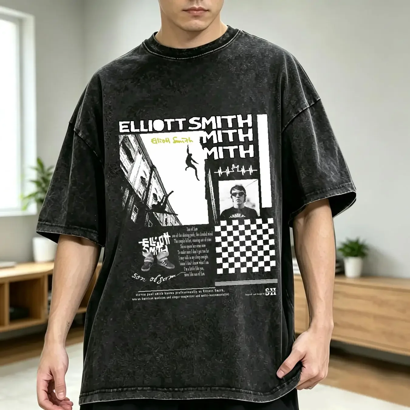 washed T Shirt Inspired Elliott Smith Legend Elliot AN21987 vintage Washed streetwear Breathable Comfortable graphic Stretched
