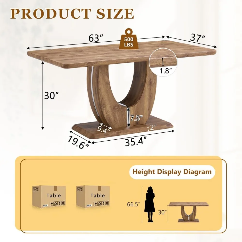 Elegant 6-Seater Wooden Rectangular Dining Table with 1.8 Thick Top for Rustic Home Decor