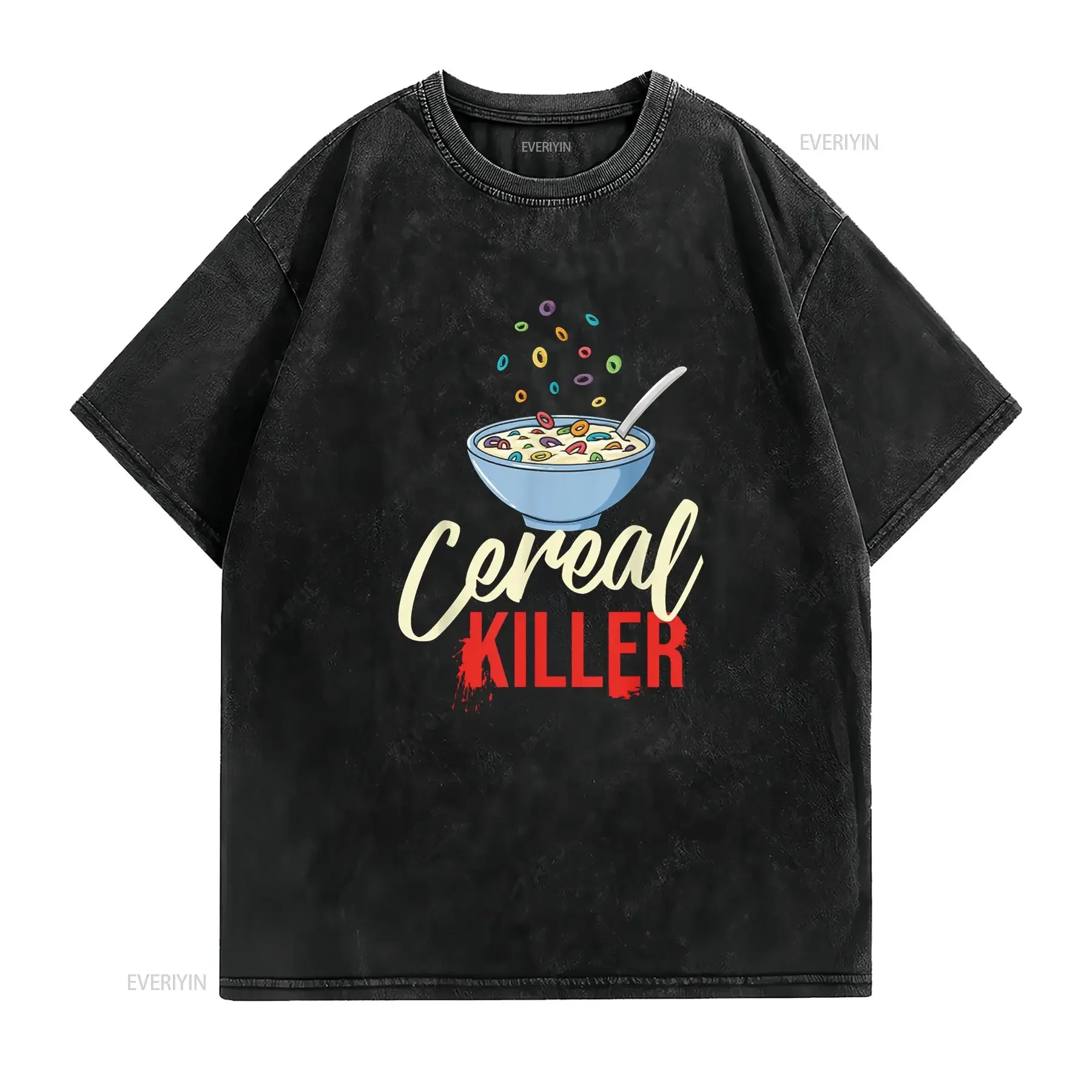 Cereal Killer Bowl Box Breakfast T Shirt vintage Washed Breathable fashion homme designer clothes Comfortable Casual Unisex